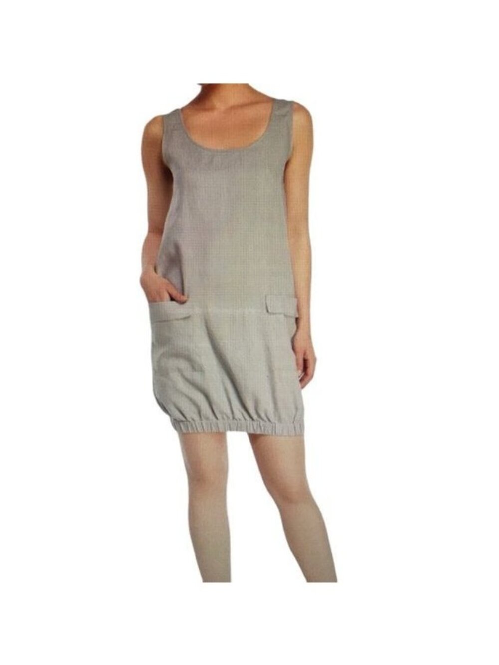 Andrea Jovine Workshop Dress Size 14 Heather Gray Lagenlook Linen Elastic Hem